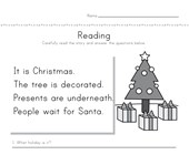 free printable worksheets for kindergarten christmas Christmas Reading Comprehension Worksheet