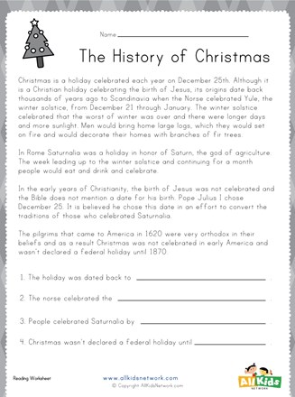 Christmas Reading Worksheet | All Kids Network