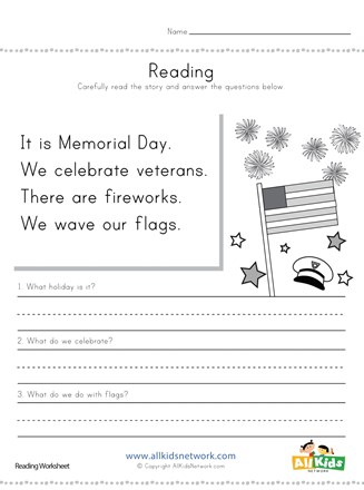 memorial day reading comprehension worksheet all kids network