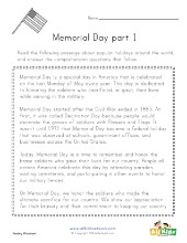 Memorial Day Reading Comprehension Worksheet | All Kids Network