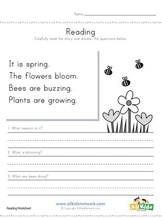 spring reading comprehension worksheet all kids network