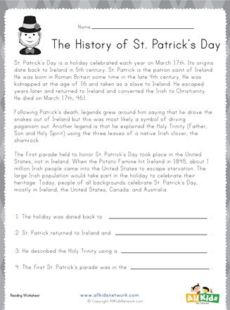 St. Patrick's Day Reading Worksheet | All Kids Network
