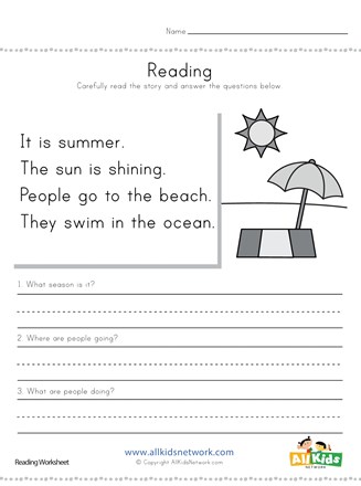 summer reading comprehension worksheet all kids network