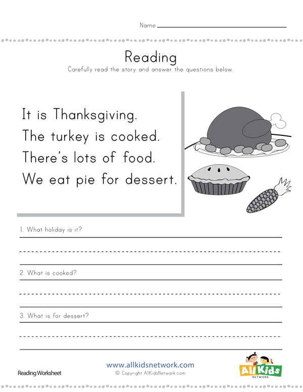 Thanksgiving Reading Comprehension Worksheet All Kids Network