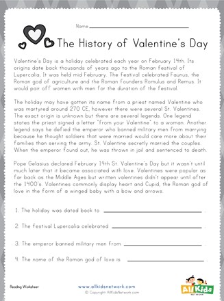valentine s day reading worksheet all kids network