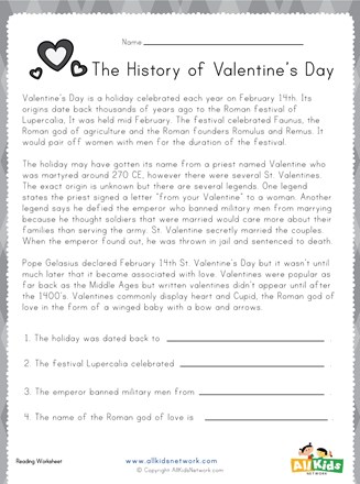 Valentine's Day Reading Worksheet | All Kids Network