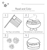 4th of July Read and Color Worksheet