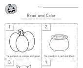 halloween reading worksheets for kindergarten Halloween Read and Color Worksheet