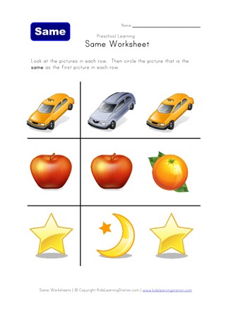 Same Worksheet | All Kids Network