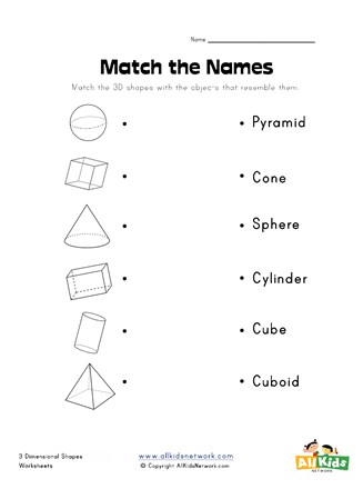 3d shape to name matching worksheet
