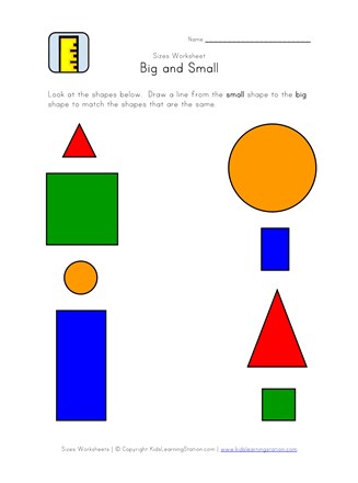 big and small matching worksheet all kids network