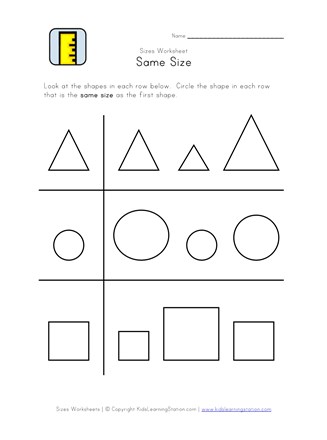compare same sizes worksheet