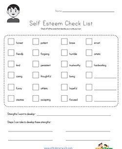 Self-Esteem Checklist Worksheet