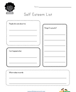Self-Esteem List Worksheet