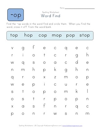 -op Words Search worksheet