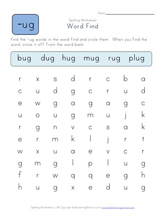 -ug Words Search worksheet