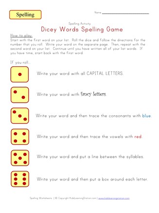 spelling dice game