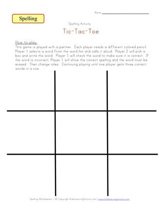 Spelling Practice Tic Tac Toe - Literacy Learn