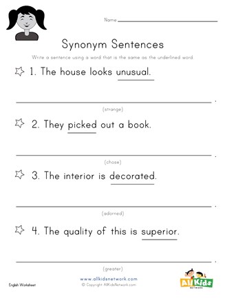 Synonym Sentences Worksheet Unusual Picked Decorated And Superior All Kids Network