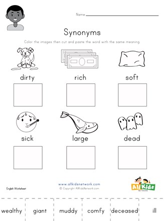 Synonym Worksheet - dirty, rich, soft, sick, large and dead | All Kids  Network