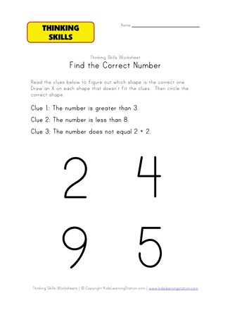 thinking activity worksheet numbers