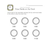 Draw Hands on Clock - 30 Minute Intervals