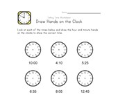 kid timetable worksheet Draw Hands on Clock - Five Minute Intervals