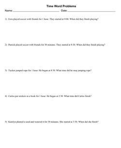 Image of a generated Time Word Problem Worksheet