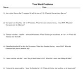 Time Word Problems With 8 Problems Per Page, Letter Page Size, Solution Appended, Grade Level: Grade3