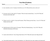 kid timetable worksheet Time Word Problems With 8 Problems Per Page, Letter Page Size, Solution Appended, Grade Level: Grade3