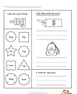 -ag Word Family Worksheet
