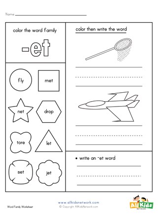 et Word Family Worksheet | All Kids Network