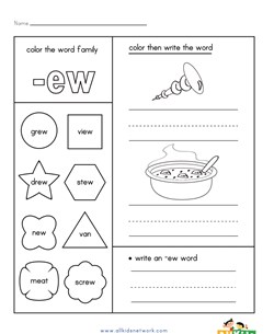 -ew Word Family Worksheet