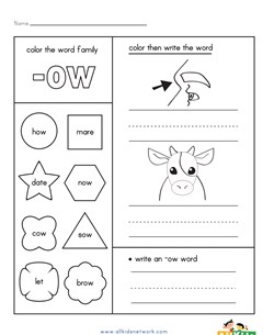 -ow Word Family Worksheet