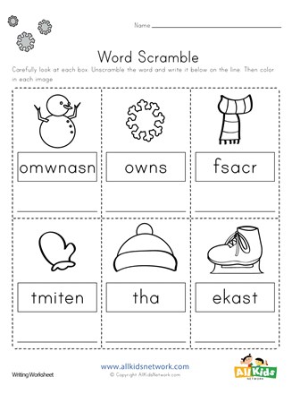 Winter Word Scramble Worksheet All Kids Network