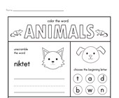 Animals Activities Worksheet