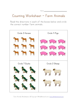 Counting Worksheet - Farm Animals Theme | All Kids Network