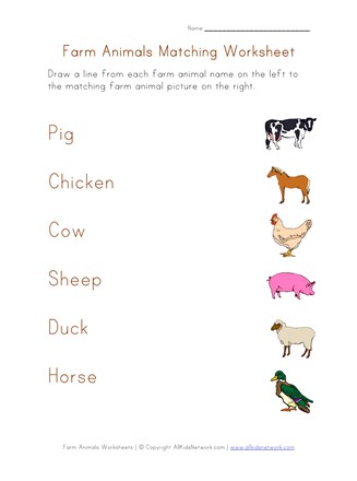 Farm Animals Matching Worksheet | All Kids Network