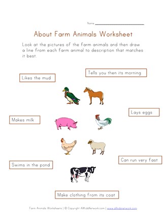 About Farm Animals Worksheet | All Kids Network