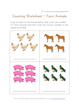 Math Worksheet - Counting Farm Animals | All Kids Network