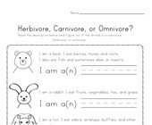 facts about animals worksheet Herbivore Carnivore or Omnivore?