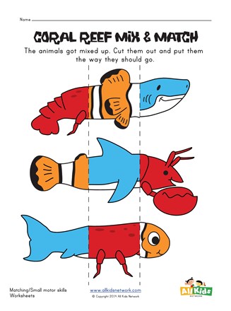 ocean animal mix and match worksheet