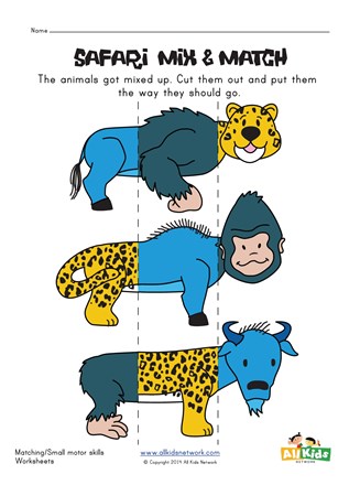 safari animal mix and match worksheet