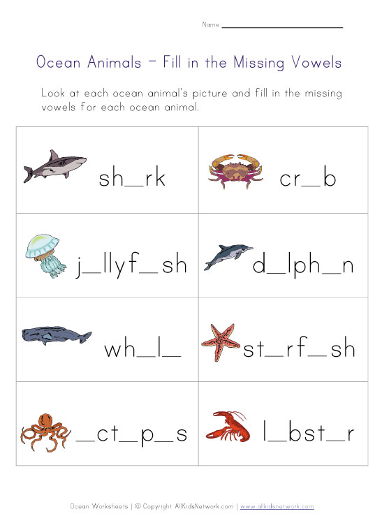 Ocean Animals Worksheet - Spelling Practice
