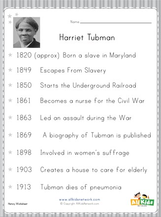 Harriet Tubman Worksheet | All Kids Network