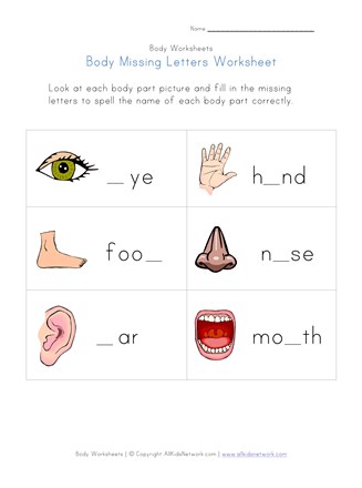 body missing letters worksheet all kids network