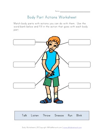 body part actions worksheet all kids network