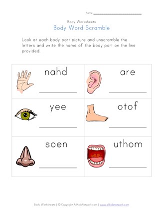 Body Word Scramble Worksheet All Kids Network