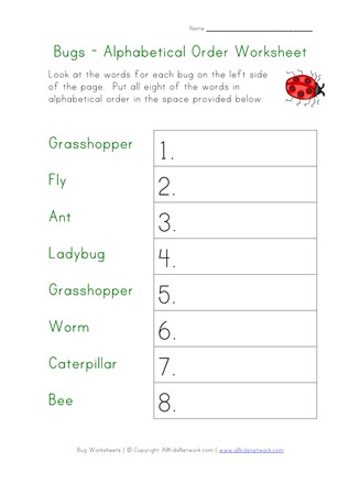 bugs alphabetical order worksheet all kids network