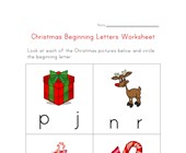 free printable worksheets for kindergarten christmas christmas beginning letters worksheet